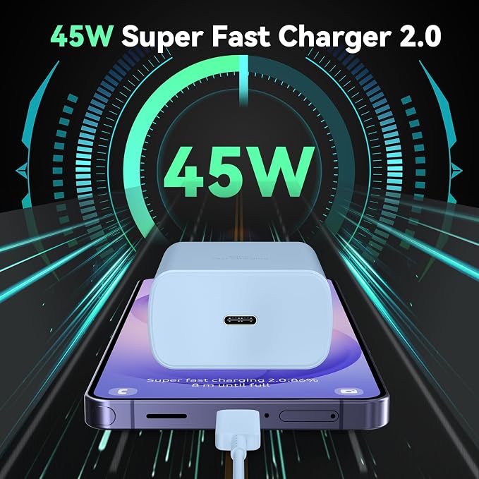 45W Super Fast Charger USB Type C Charger Cord 6.6FT with Android Phone Charger Fast Charging Block for Samsung Galaxy S26/S26 Ultra/S26+/S25/S25 Ultra/S25+/S24/S23/S22/S20/S21/Note 20/Note 10, Blue - Image 5
