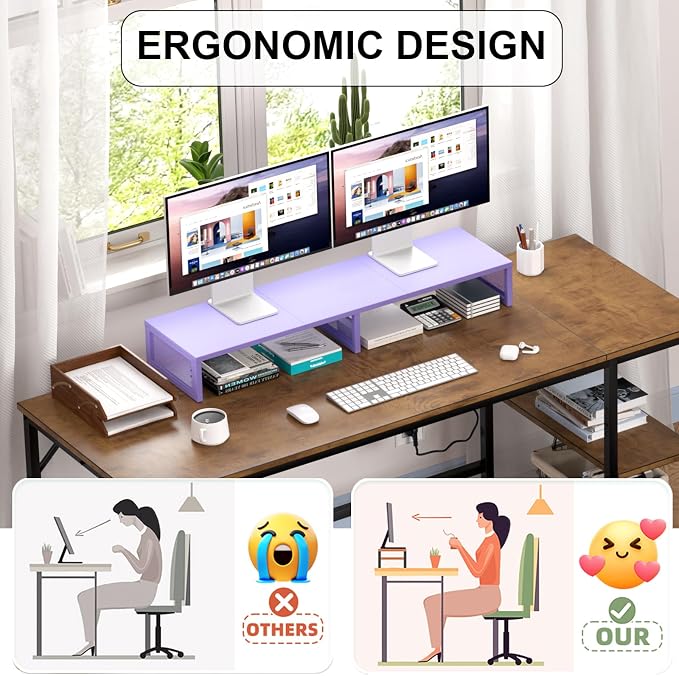 Dual Computer Monitor Stand Riser, Desk Organizers and Accessories, Printer & TV Stand, Desk Shelf, Office Desk Accessories & Desktop Workspace Organizer for Office Supplies, Purple - Image 5