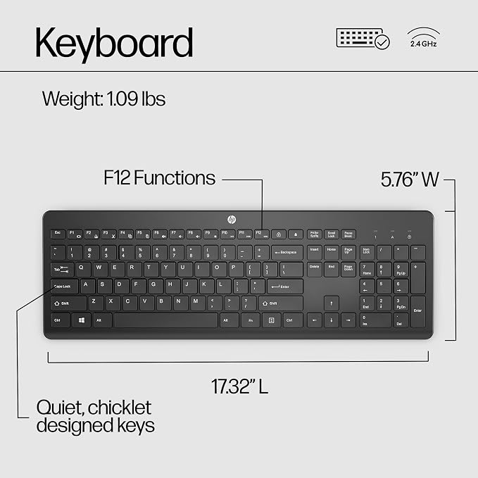 HP 230 Wireless Keyboard - Wireless Connection - Low-Profile, Quiet Design - Windows & Mac OS - Laptop, PC Compatible - Shortcut Keys & Number Pad - Long Battery Life (‎3L1E7AA#ABA),Black - Image 3