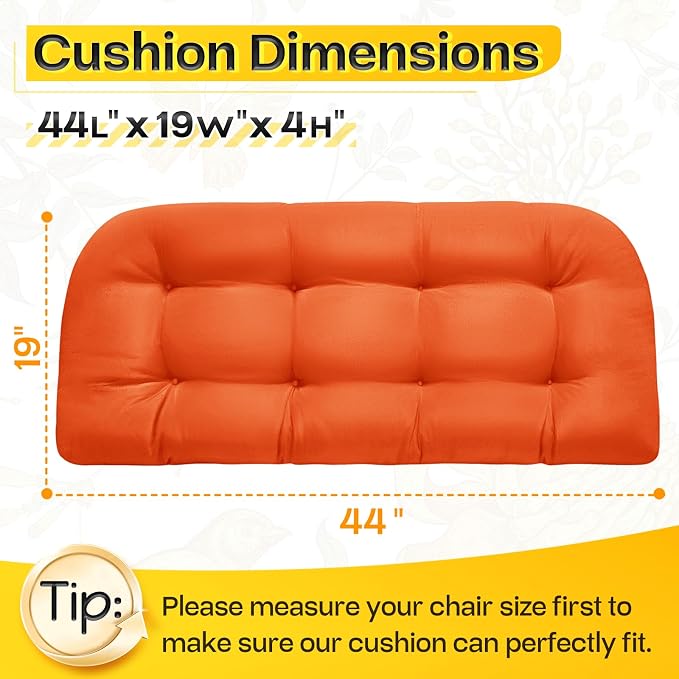 MAGIC ELEPHANT Outdoor Bench Cushion, Memory Foam Loveseat Cushion for Patio Furniture Wicker Chair, Settee Porch Swing Seat Cushion, 44 x 19 Inches (Orange) - Image 3
