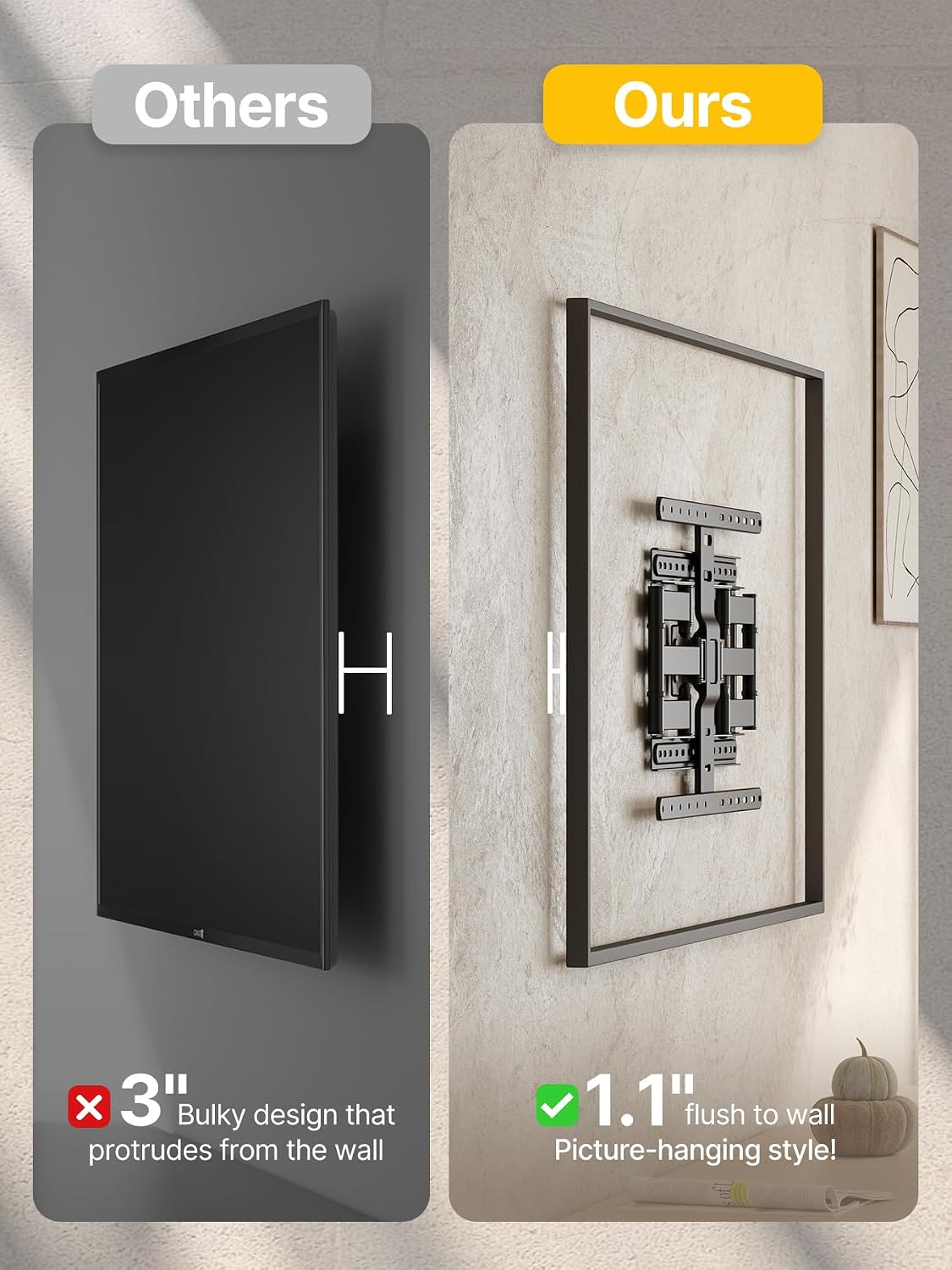 monTEK 1.1-Inch Ultra Slim Full Motion TV Wall Mount for 43-90 Inch TVs - Image 3