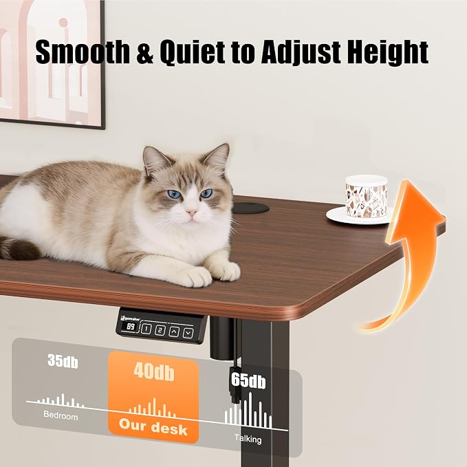 47"x24" Standing Desk, Height Adjustable Sit-Stand Home Office, Walnut | Electric Adjustable Standing Desk, Sit to Stand Computer Office Desk with Splice Board, Memory Preset, Lifts 28.7''-46.5" - Image 5