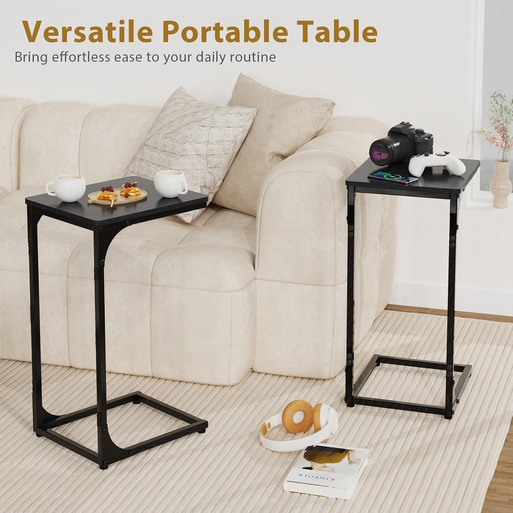 C Shaped End Tables Couch Table TV Trays Set of 2, 11.8" Wide, Black - Image 2