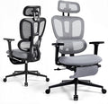 Ergonomic Office Chair with Footrest and Dynamic Lumbar Support, Grey | Reclining high-back computer chair, memory foam seat, 4D armrests, 2D headrest, mesh desk chair for home office, long hours by GleeMatrix