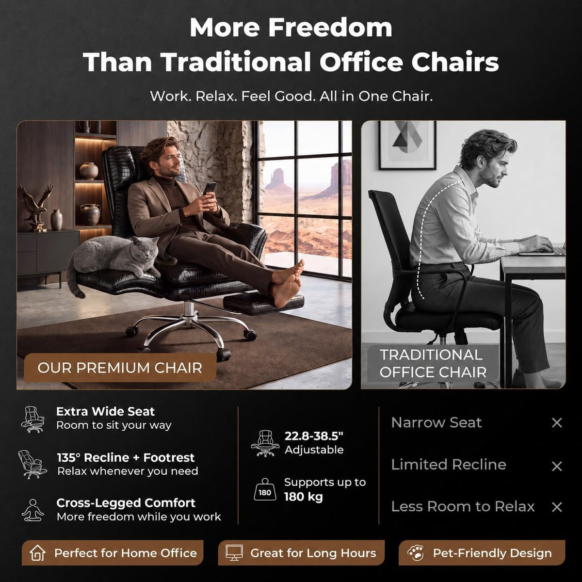 Big and Tall Office Chair, Flip Armrests for Work & Cross-Legged Pets - Image 4