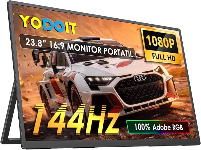 Yodoit Portable Monitor for Laptop 23.8" 144Hz 1080P Travel Gaming Monitor Screen IPS Display with USB Type C Port and Built-in Speakers Compatible with PC, Xbox Black by Stayconnectedstayproductive