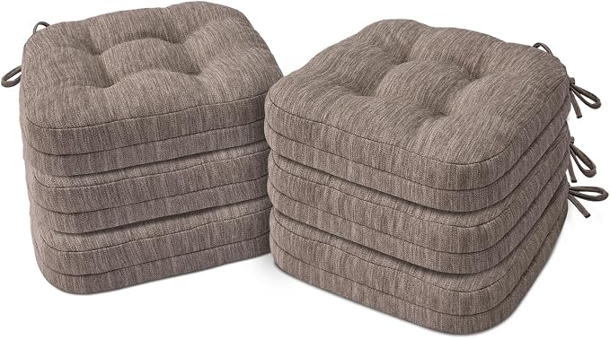 Shinnwa Dining Chair Cushions Set of 6, Dual-Layer Memory Foam Kitchen Chair Cushions, Patented Design Seat Pads with Ties, 16.5 x 16.5 x 3.5in, 6 Pack, Light Brown by Shinnwa
