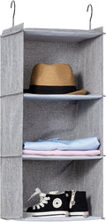 Hanging Closet Organizer 3-Shelf, Oxford Linen Wardrobe Storage, Gray | Easy-mount foldable design holds clothes, handbags, shoes & accessories; washable Oxford fabric, sturdy and space-saving. by DonYeco