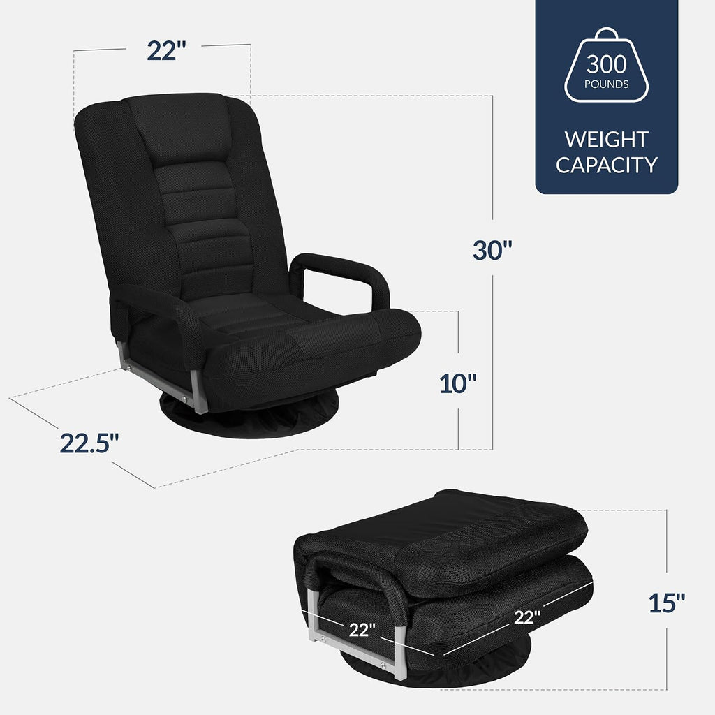 Best Choice Products Swivel Gaming Chair 360 Degree Multipurpose Floor Chair Rocker for TV, Reading, Playing Video Games w/Lumbar Support, Armrest Handles, Adjustable Foldable Backrest - Black/Black - Image 3
