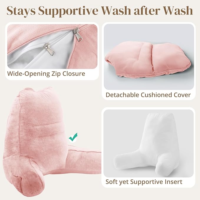 Sasttie Reading Pillow for Bed, Back Pillow for Sitting Up, Peach Pink | 21" Backrest Support Cushion for Couch, Sofa, and Floor, Dorm Essentials, OEKO-TEX, Adjustable Down Alternative Fill - Image 6