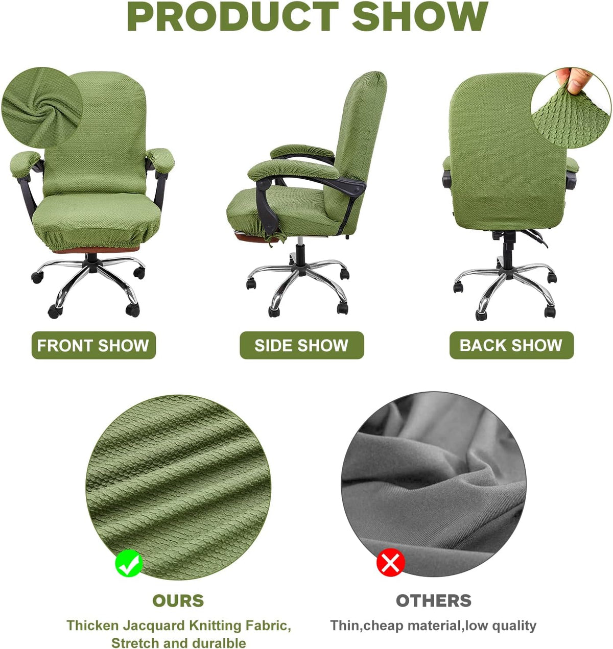 NeColorLife Office Chair Cover with Armrest Covers,Large,Green - Image 4