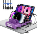 300W Charging Station for Multiple Devices, 8 Port Multi USB C Fast Charger Station Dock for MacBook iPhone 16/15/14/13/12 Samsung Pixel Series iPad, Purple (6 Mixed Short Cables Included) by LcssioChargeFaster