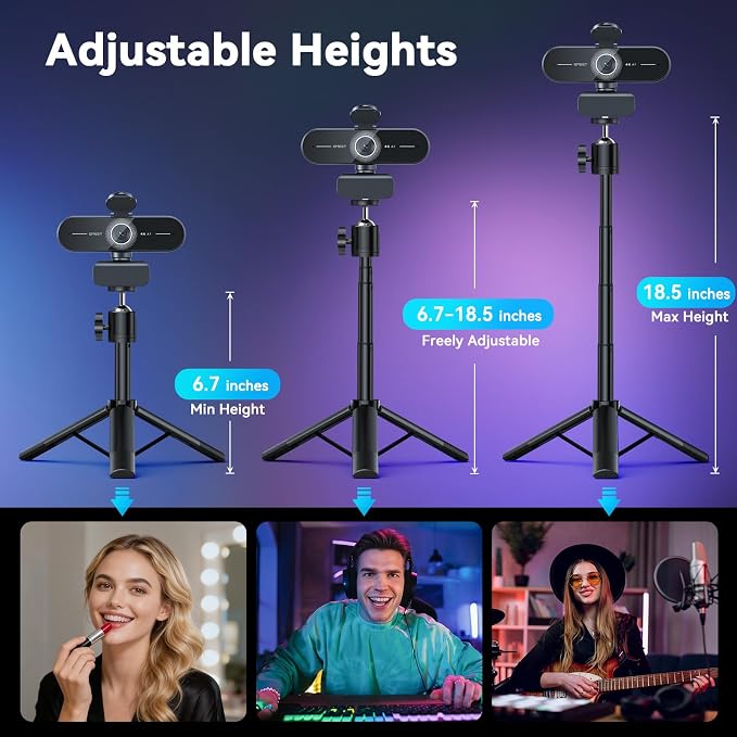 EMEET C60E 4K Webcam with Tripod, Streaming Camera with PDAF Autofocus | Dual Microphones, Auto Light Correction, 73° FOV, Plug & Play USB Webcam for Live Streaming, Gaming & Real-Time Interaction - Image 3
