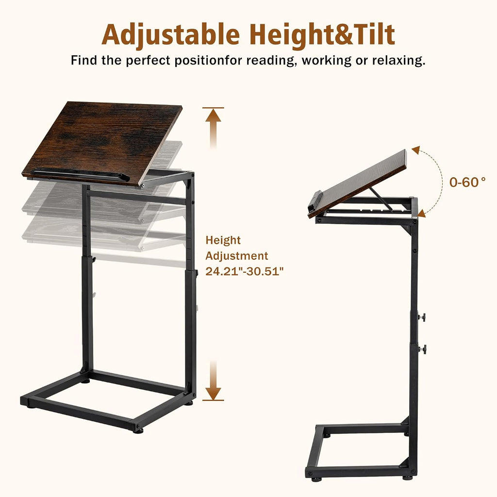 facka TV Tray Table, Adjustable Height & 0-60° Tilt C Table for Sofa - Image 3
