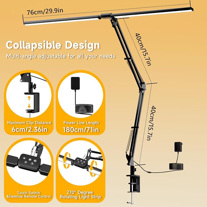 Led Desk Lamp for Home Office - 2400LM Ultra Bright Desk Light -Eye Caring Desk Lamp with Clamp - Adjustable Office Lamp with Remote Control- Easy Installation - 24W Black - Image 6