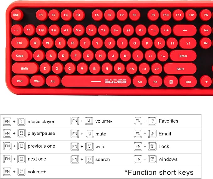 Red Wireless Keyboard and Mouse Combo,Typewriter Bubble Keys,for PC Laptop | Retro Round Keycaps,Clicky Sound,2.4GHz USB Receiver,Creamy Aesthetic Style,Full Size with Number Pad for Computer Desktop - Image 3