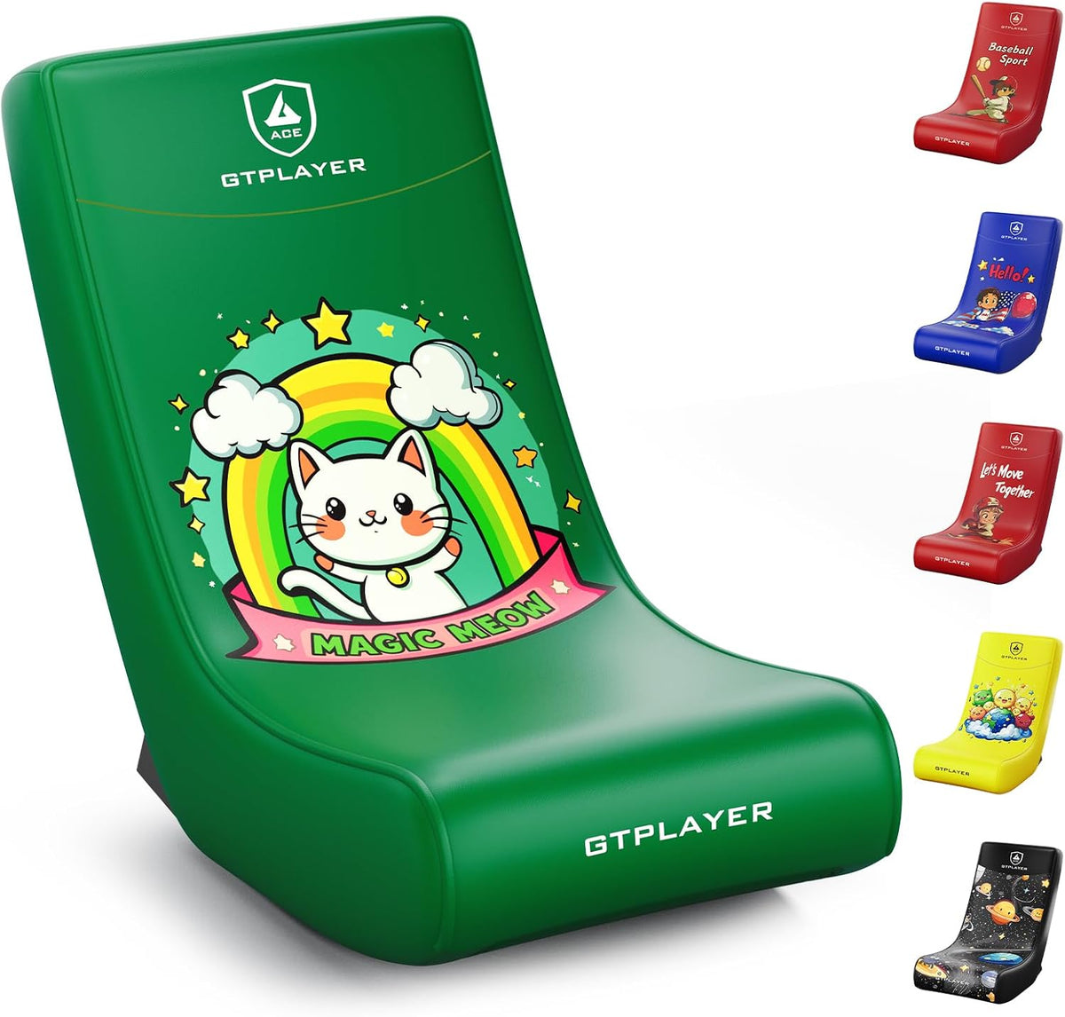 GTPLAYER Gaming Floor Rocking Chair – Rocker Floor Game Chair with Angle Limiter, Stylish Patterned Design, Comfortable Video Game Seat, Green Kitty Pattern by GTPLAYER
