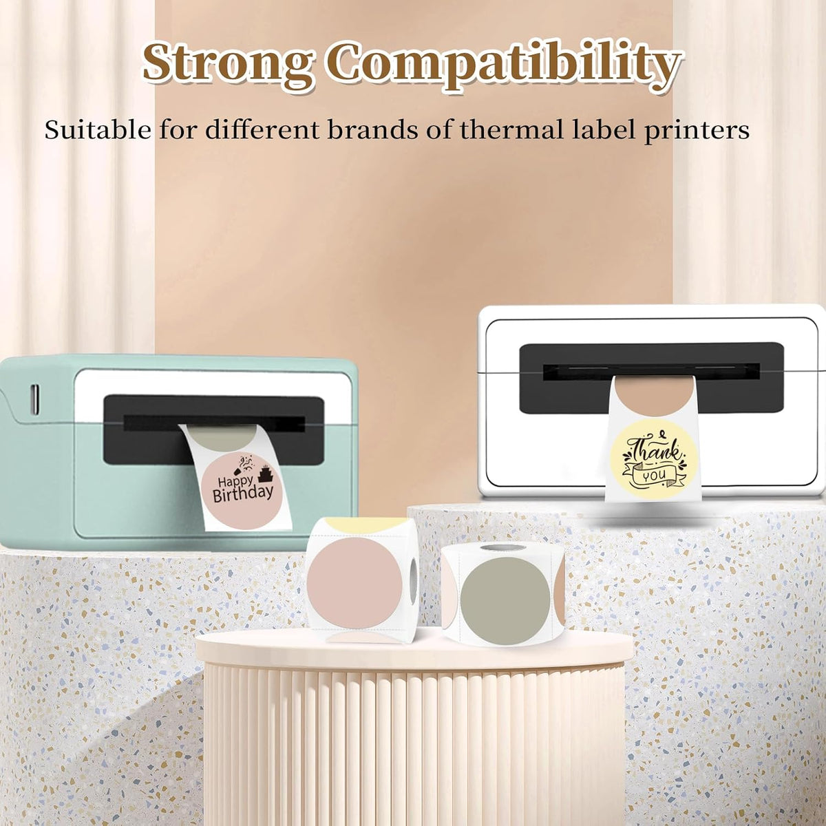 1.5 inch Round Thermal Label,Morandi Thermal Sticker Labels,Direct Thermal Printer Label for DIY Logo Design,Thanks Card,500 Labels/1 Roll - Image 4