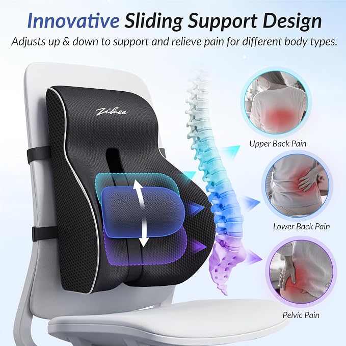 Lumbar Support Pillow, Sliding Support for Precise Back Pain Relief | Ergonomic Lumbar Support Pillow for Office Chair, Improves Posture, Memory Foam Back Support Pillow for Office, Car, Home - Image 3