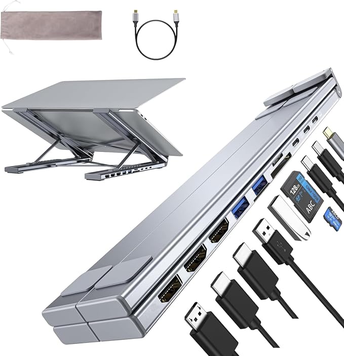 M94 Laptop Docking Station Stand 3 Monitors, 10 in 1 USB C Hub Triple 4K@60Hz Display with Dual HDMI, DisplayPort, Portable Laptop Stand with USB Ports, Dock Station Computer Holder (2 HDMI+DP) by Umaniy