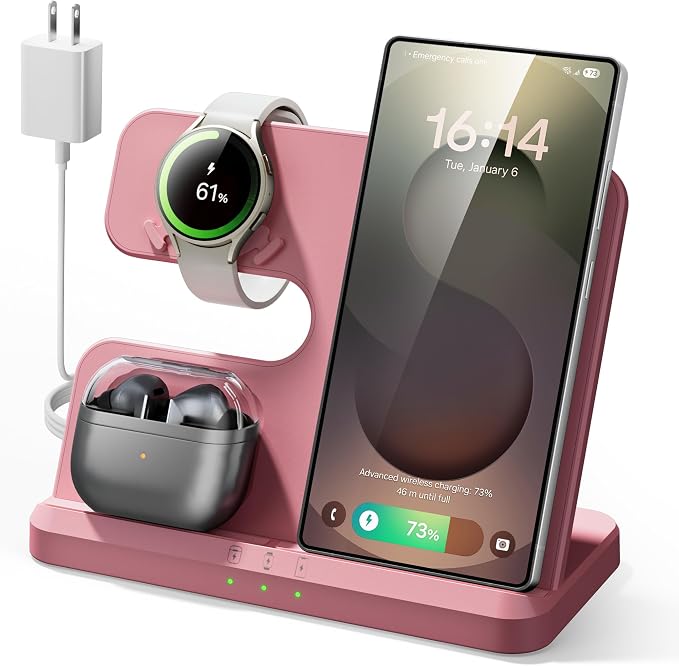 Wireless 3 in 1 Charging Station for Samsung, Phone and Watch Charger for Galaxy S25 Ultra/S24/S23/Z Fold, Wireless Charging Dock for Samsung Watch Galaxy 8/7/6/5, Galaxy Buds 3/2/Pro by EDDIBOX