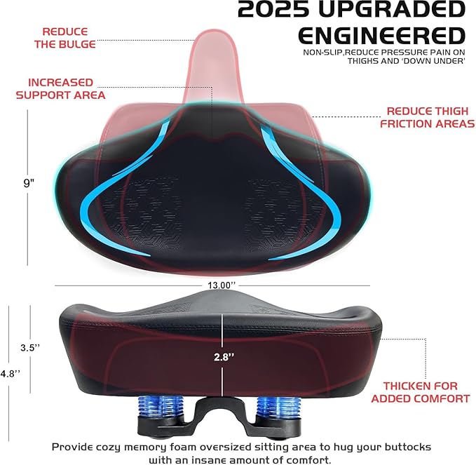 Noseless Bike Seat Cushion for Men & Women - Extra Padding & Comfort Wide Bicycle Seat, Oversized Comfortable Saddle for Peloton Bikes, Exercise Bikes, Electric Bikes, Cruiser Bikes - Image 4