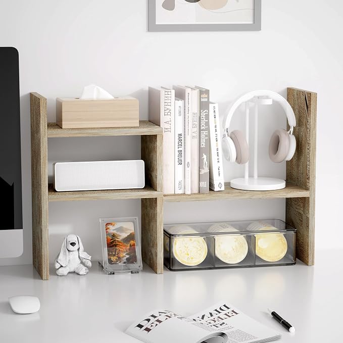 Jerry & Maggie Office Desk Organizers and Accessories for College Dorm Decor, Supplies Wooden Desk Organizer for Plants, Cubicle Shelf of Makeup Organizer for Cute Room Decor, Grey Oak by JERRYMAGGIE