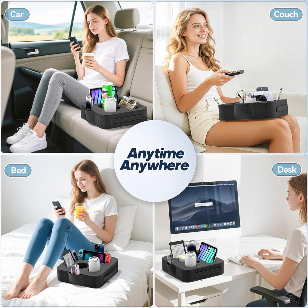 Couch Cup Holder Pillow, Sofa and Bed Organizer Caddy for iPad, Kindle, Switch, Game Controller, Remotes, Phones, Small-Sized Cup & Drink Holder for Couch, Bed, Desk, Car, Beach, Desk, Black - Image 7