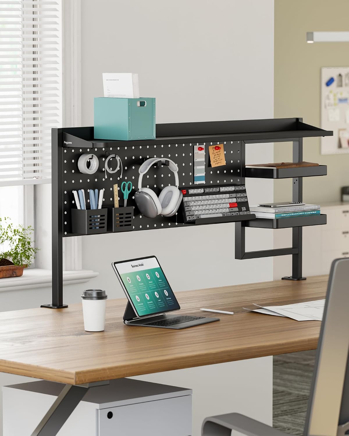 44" Clamp on Desk Shelf, Desktop Shelving System, Bundle with 8 Pieces Accessories, Black - Image 2