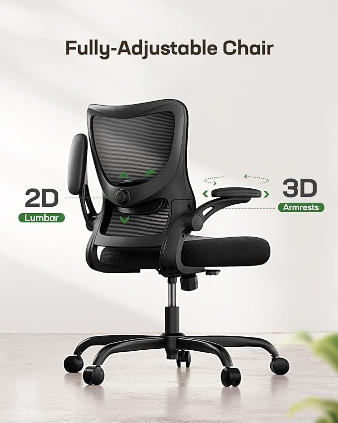 Marsail Ergonomic Office Chair with Adjustable Lumbar Support, 3-Way PU Armrests & Breathable Mesh for Home Office and Gaming - Image 3