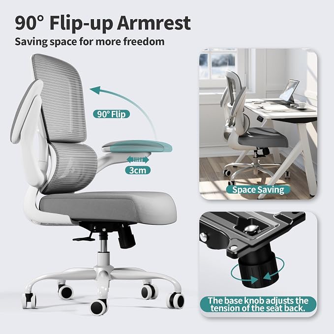 TRALT Office Chair - Ergonomic Desk Chair with Adjustable Lumbar Support, Mesh Computer Chair, Executive Chair for Home Office Comfortable Lumbar Support (1, White) - Image 5