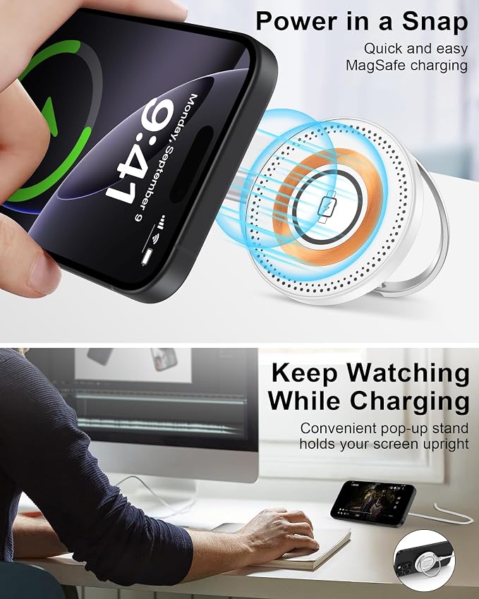 Magsafe Charger for iPhone 17, Magnetic Wireless Charger Fast Charging Pad | iPhone 17 Pro Max, 17Pro Air 16Pro Max 16 15 14, Apple Watch Airpods, Mag safe Charging Station with Stand & USB-C Block - Image 3