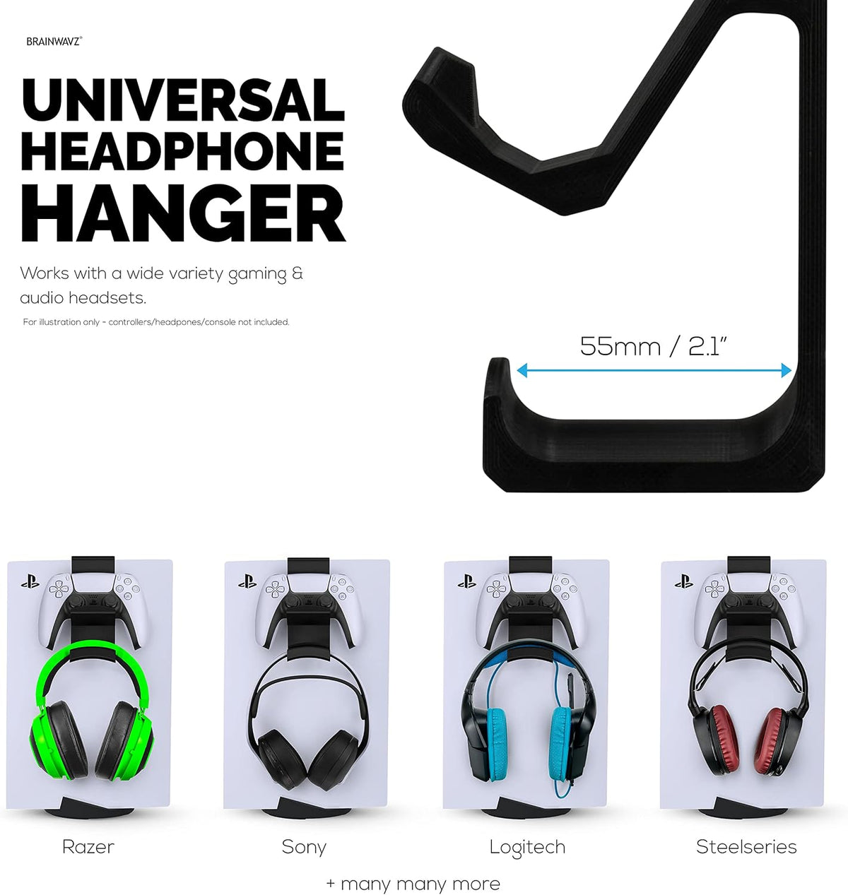 PS5 Game Controller & Headphone Hanger Console Mount for PlayStation PS5 DualSense Gamepad, Hook-On Hanger Bracket - Black - Image 5