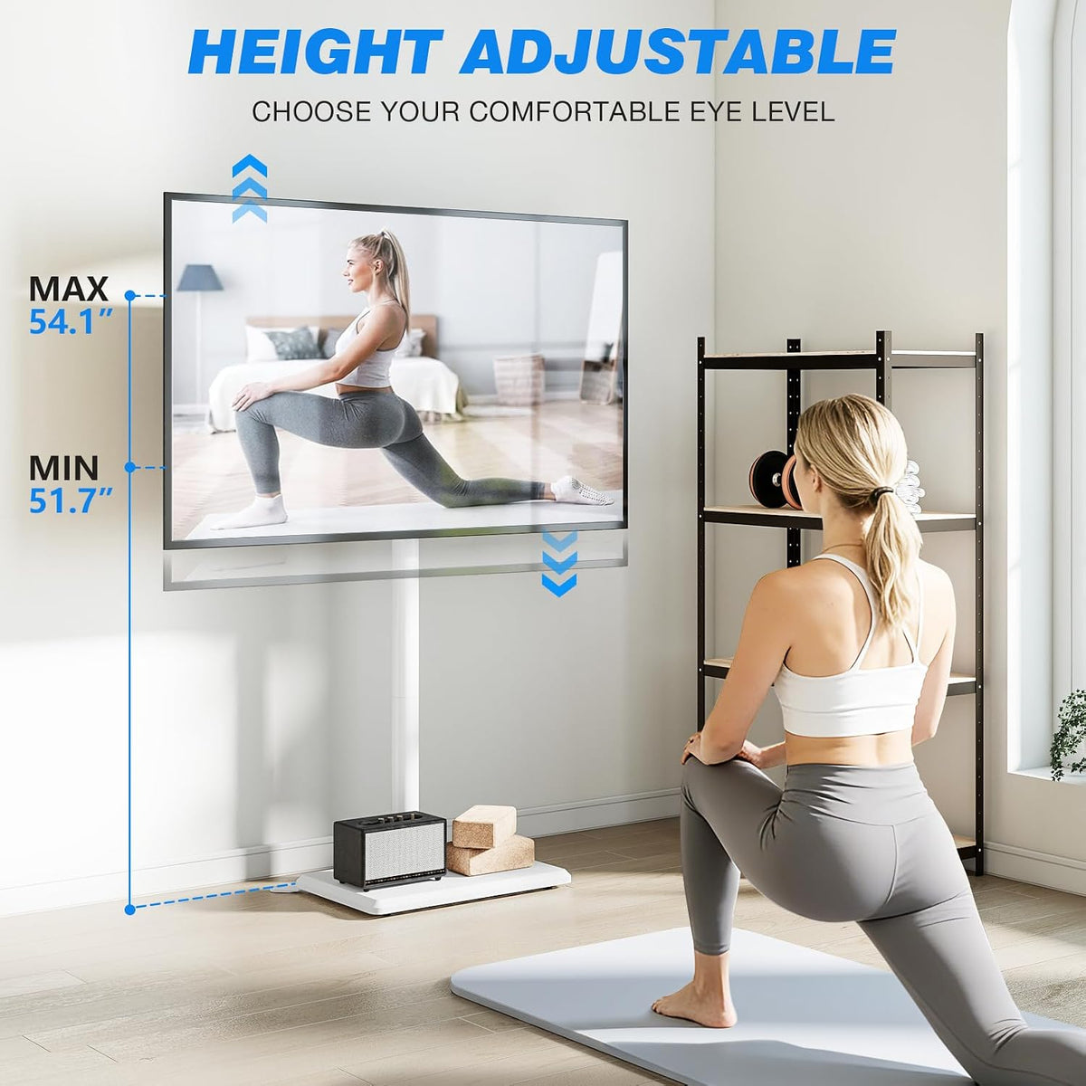 Rfiver Floor TV Stand with Mount for 32-70 inch TVs up to 99 lbs, Swivel Height AdjustableTV Floor Stand, Tall TV Stand with Wood Base, Saving Space Design for Living Room, Bedroom and Corner - Image 2