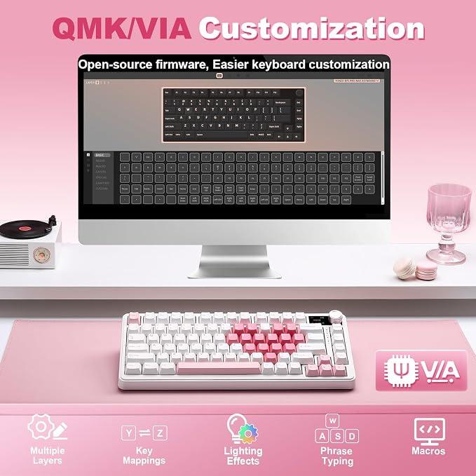 YUNZII B75 PRO MAX 75% Mechanical Keyboard (White Heart,Cocoa V2) | QMK/VIA, Wireless Keyboard with Screen and Knob, Custom Hot Swap, Gasket Mount, Creamy Switches, RGB for Gaming/Win/Mac - Image 6