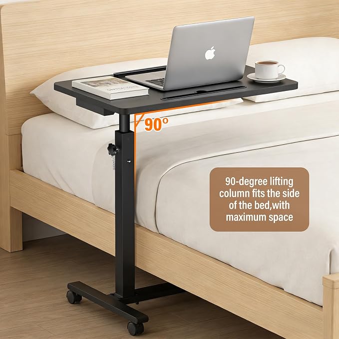 Eocnrhe Adjustable Overbed Bedside Table, Hospital Bed Table with Wheels, Portable Rolling Desk, Mobile Small Standing Desk, Rolling Laptop Stand, Computer Cart - Image 4