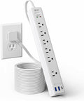10Ft Extension Cord with Multiple Outlets, SUPERDANNY Flat Plug Surge Protector Power Strip 10 Ft Long Cord, 6 Outlets & 3 USB Ports, Charging Station for Home Office, College Dorm Room Essentials by SUPERDANNY