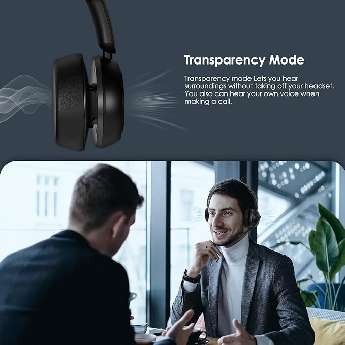 Upgrade ANC & ENC Wireless Headset with Mic for Work(Flip-to-Mute & Dongle) | Headset with Microphone for PC, Bluetooth 5.4 Noise Cancelling Headphones with Mic for Call Center/Home/Computer/Phones - Image 4