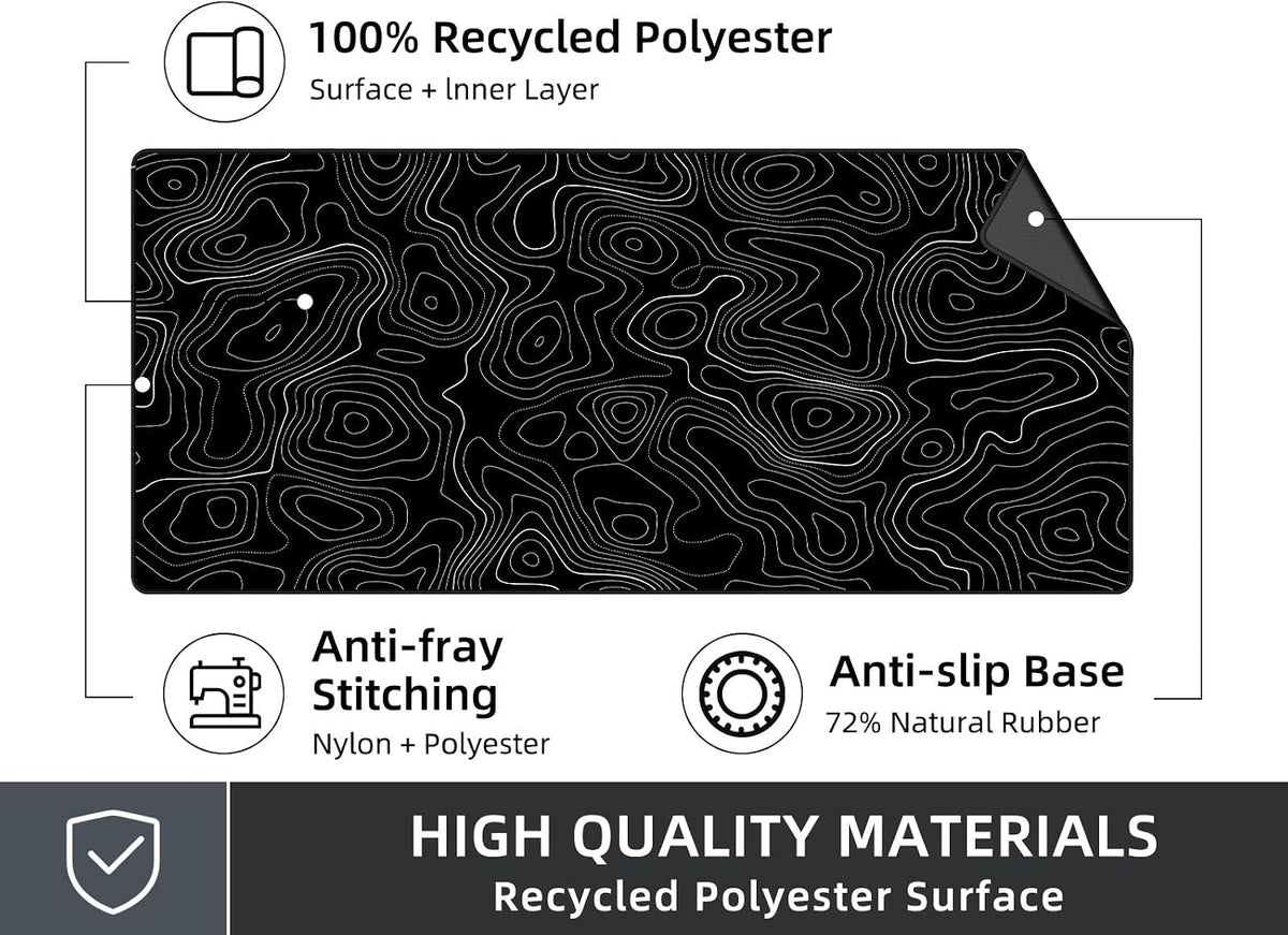 Extra Large Gaming Mouse Pad with Black Topographic, XXL Mousepad, Big Mouse Mat Desk Pad, Non Slip Keyboard Pad for Gaming Computer Laptop PC Office Desk Accessories - Image 5