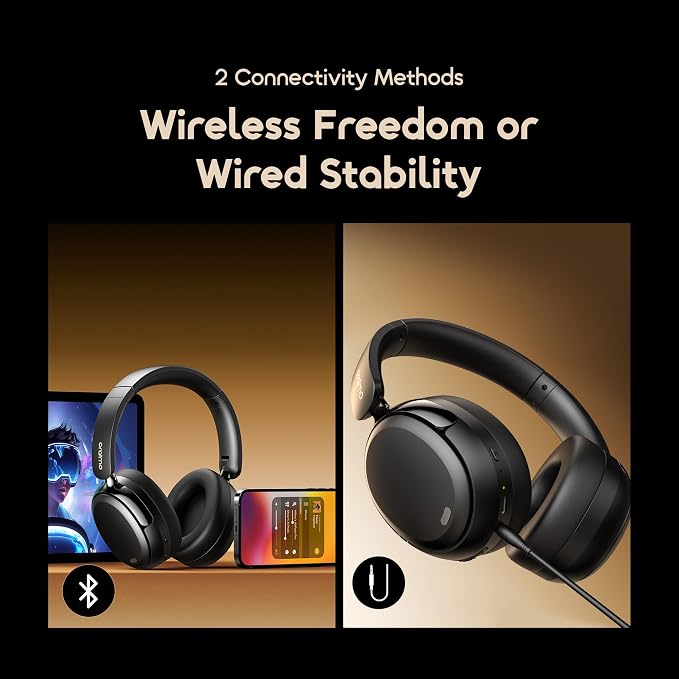 Oraimo Bluetooth Headphones Active Noise Cancelling, 65H Playtime, 3 EQ Modes, Deep Bass, Bluetooth 5.4, Wireless Over-Ear Headphones with Microphone for Office Travel, Black | 360 Spatial Sound & Deep Bass, Waterproof ENC Dual-Mic Clear Calls, Bluetoo... - Image 5