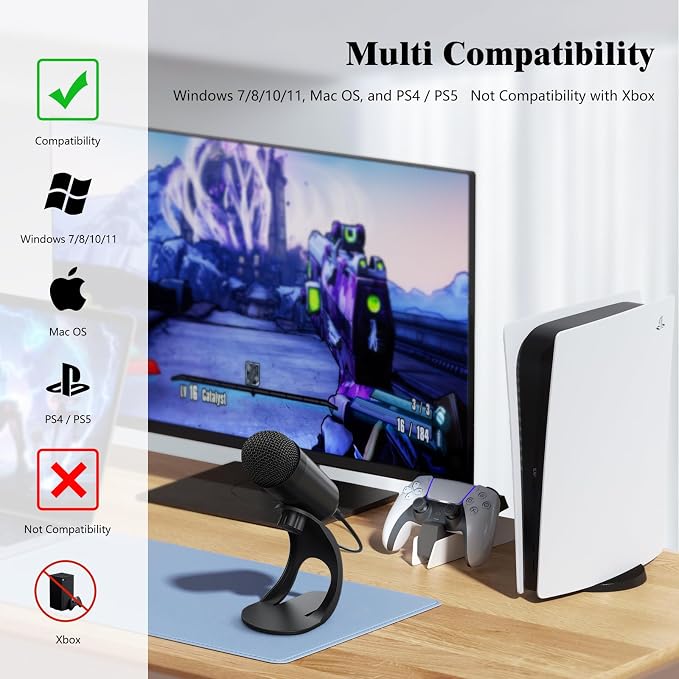 USB Computer Microphone, Podcast Mic Desktop with Mute Button for Recording Streaming, Omnidirectional Condenser, Plug&Play Stand with Volume Control for PC, Laptop, Mac, YouTube - Image 5