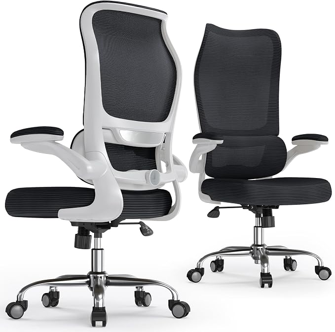TRALT Office Chair Ergonomic Desk Chair - Gaming Chair with Lumbar Support | 330 LBS Home Office Desk Chairs , Reading Chair with Flip-up Armrests, Comfortable Computer Chairs (1, White Black) by TRALT