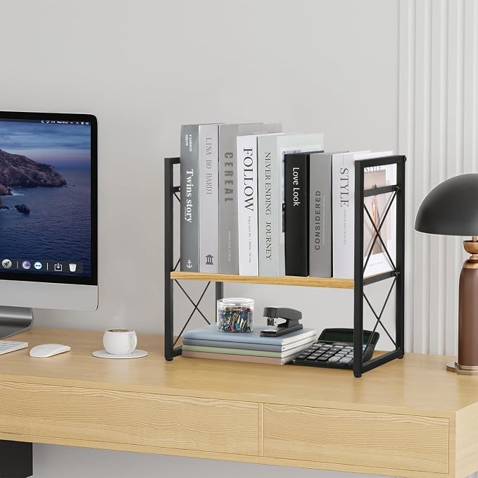 YINMIT Desktop Shelf Organizer, 2 Tier Office Shelves, Wood Desk Organizer Storage Rack and Freestanding Display Shelf for Office, Dormitory, Home (Black Wood) - Image 8