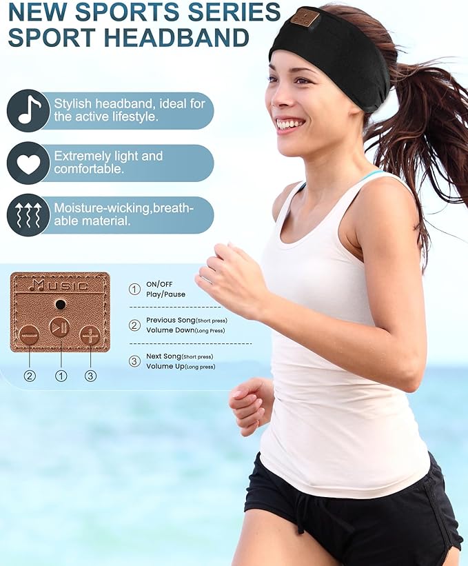 2-Pack Sleeping Headphones, Headband Headphones with Thin Speakers | Wireless Bluetooth Headband for Running Sports Workouts Yoga Travel Meditation Gift for Men Women - Gray&Pattern Blue - Image 4