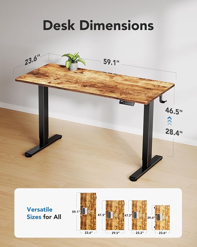 HUANUO Electric Standing Desk, Whole Piece Desktop, Adjustable Height Computer Desk, 4 Height Memory Settings, Sit Stand Up Desk for Home Office, 60" x 24", Vintage - Image 3