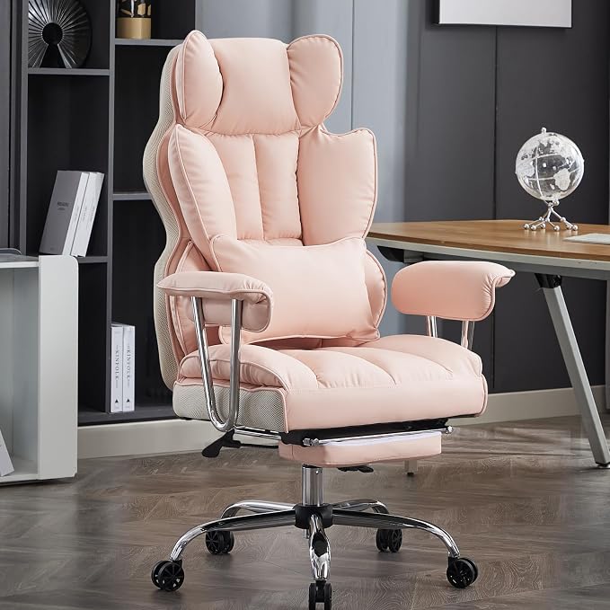 Efomao Big and Tall Office Chair 400LBS - Pink Heavy Duty Executive Office Chair with Footrest, Ergonomic Home Office Desk Chair, Wide Computer Chair for Heavy People | 400lbs support, 135° recline, dual-layer foam cushion, 23.5" seat & footrest. BIFMA - Image 7