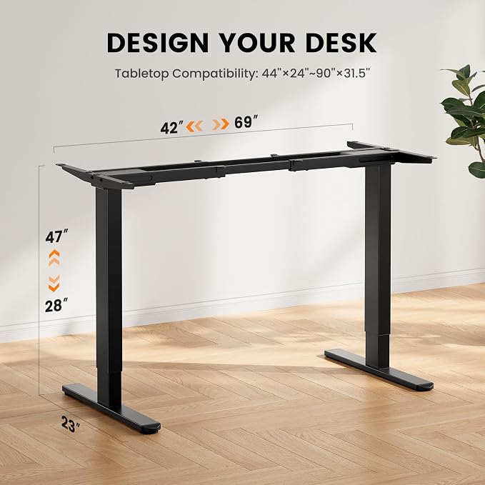 ErGear Dual Motor Standing Desk Legs for 44-90 inch Desktops, 264 lbs | 4 Memory Presets, Cable Tray, Dual Hooks, 28-47 inch Height Range, DIY Sit Stand Frame, Black Finish, Quiet Lifting, Black - Image 3