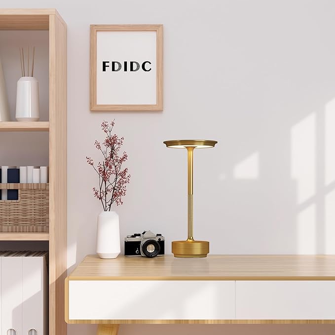 1 Pack Cordless Table Lamps Rechargeable, 5000mAh LED Table Light | Portable 3 Color Stepless Dimming Battery Powered Table Lamp with Memory Function for Restaurant/Home/Outdoor.(Brushed Gold) - Image 6