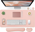 Pink Desk Mat and Keyboard Wrist Rest, Non-Slip Large Mouse Pad + Keyboard Pad + Mouse Wrist Support, Computer Mat Protector for Office, Home(27.6" x 13.8") by Bloss