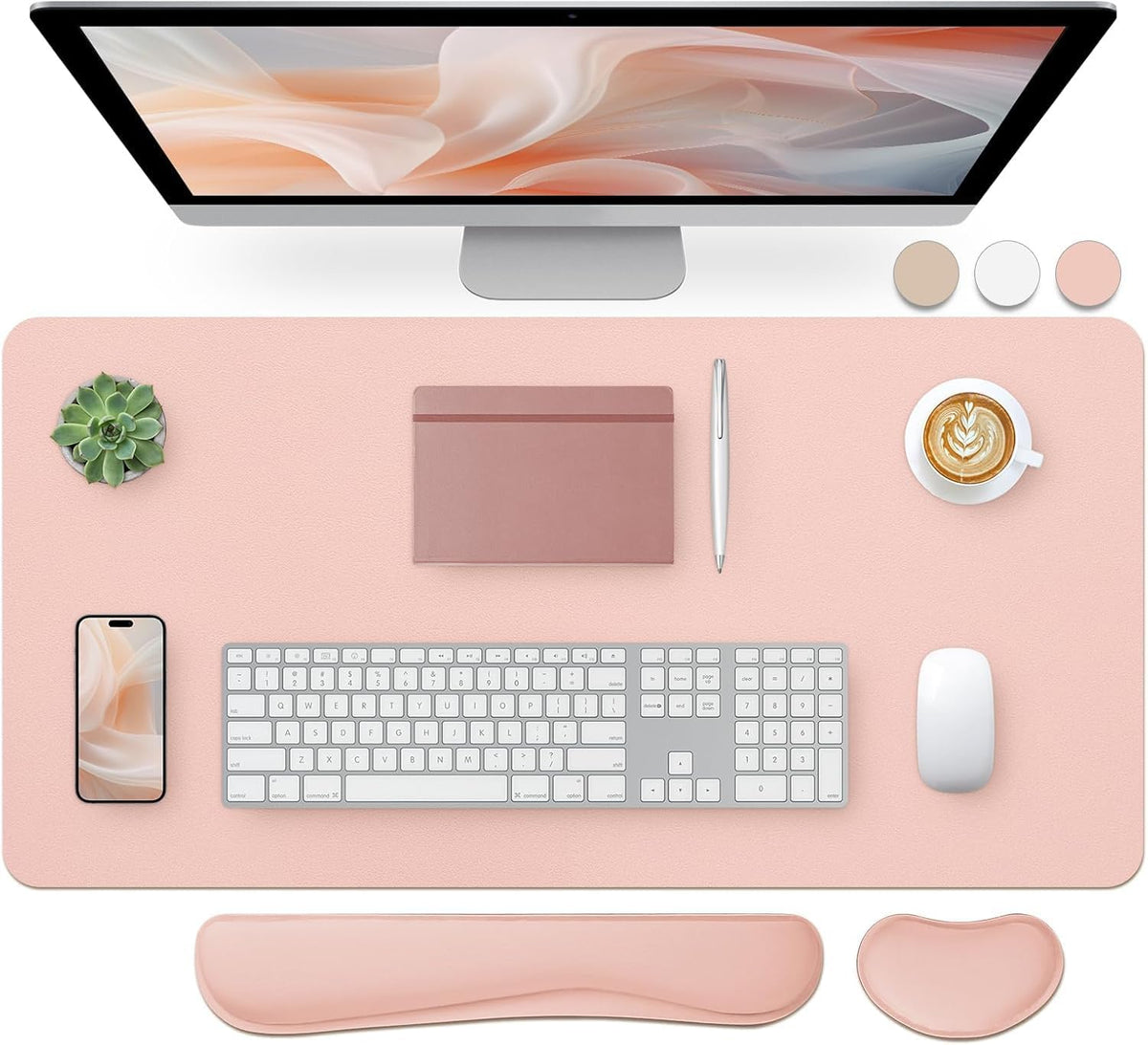 Pink Desk Mat and Keyboard Wrist Rest, Non-Slip Large Mouse Pad + Keyboard Pad + Mouse Wrist Support, Computer Mat Protector for Office, Home(27.6" x 13.8") by Bloss